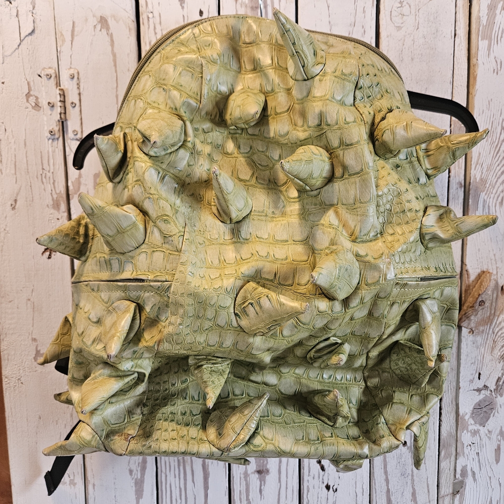 Stylish Spiky Green Dinosaur-like Backpack with Zipper